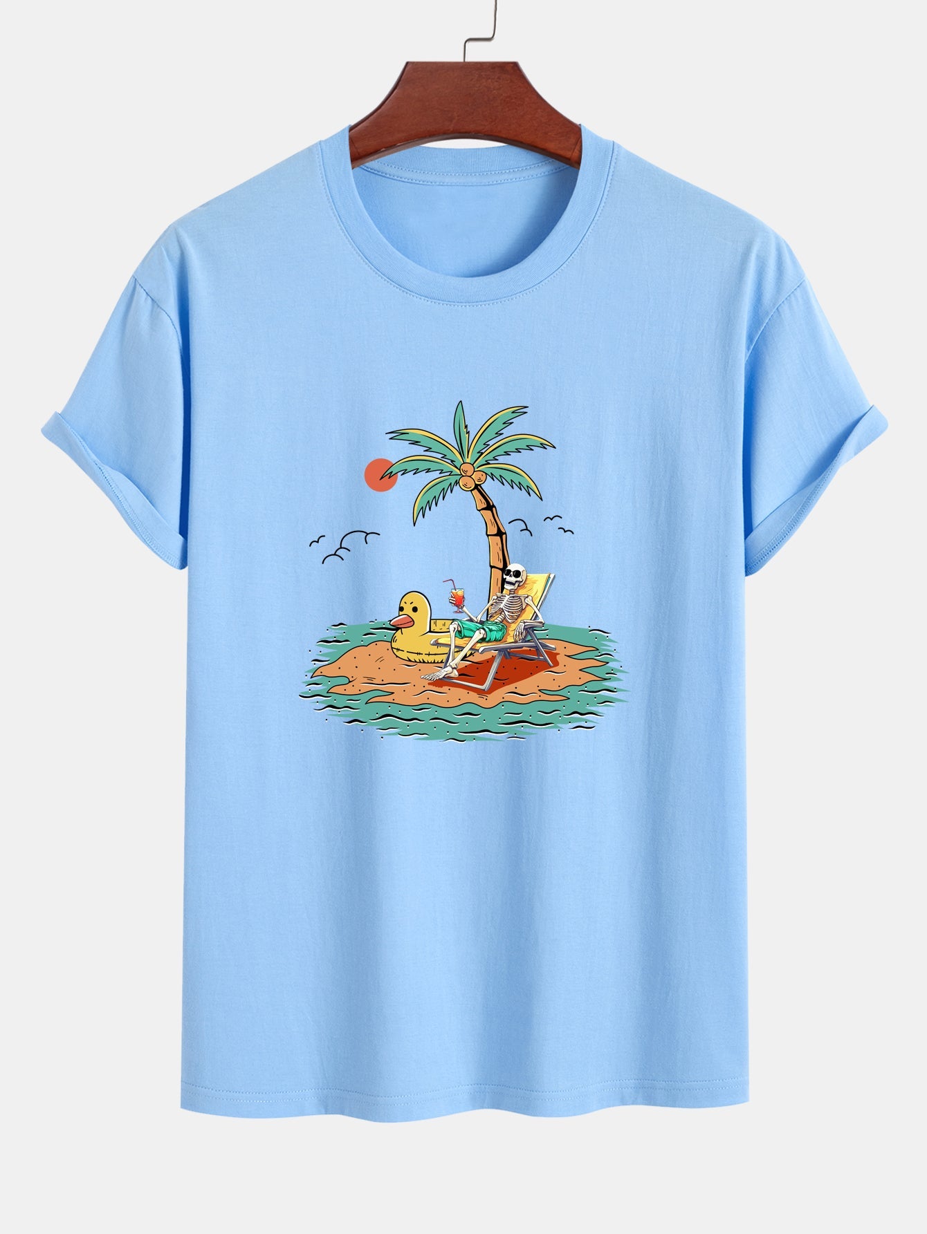 Regular Fit Cotton T-Shirt with Skeleton Vacation Print