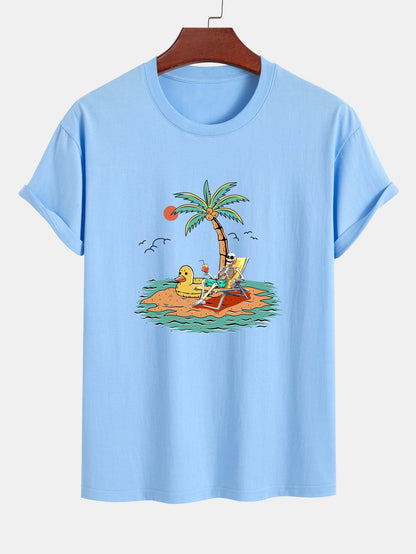 Regular Fit Cotton T-Shirt with Skeleton Vacation Print