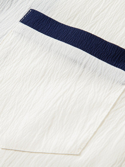 Textured Cuban Shirt with Contrasting Details & Straight Leg Trousers