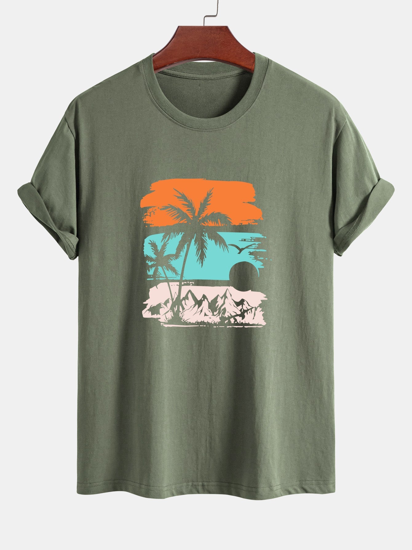 Classic Fit Cotton T-Shirt with Palm Tree Silhouette Design