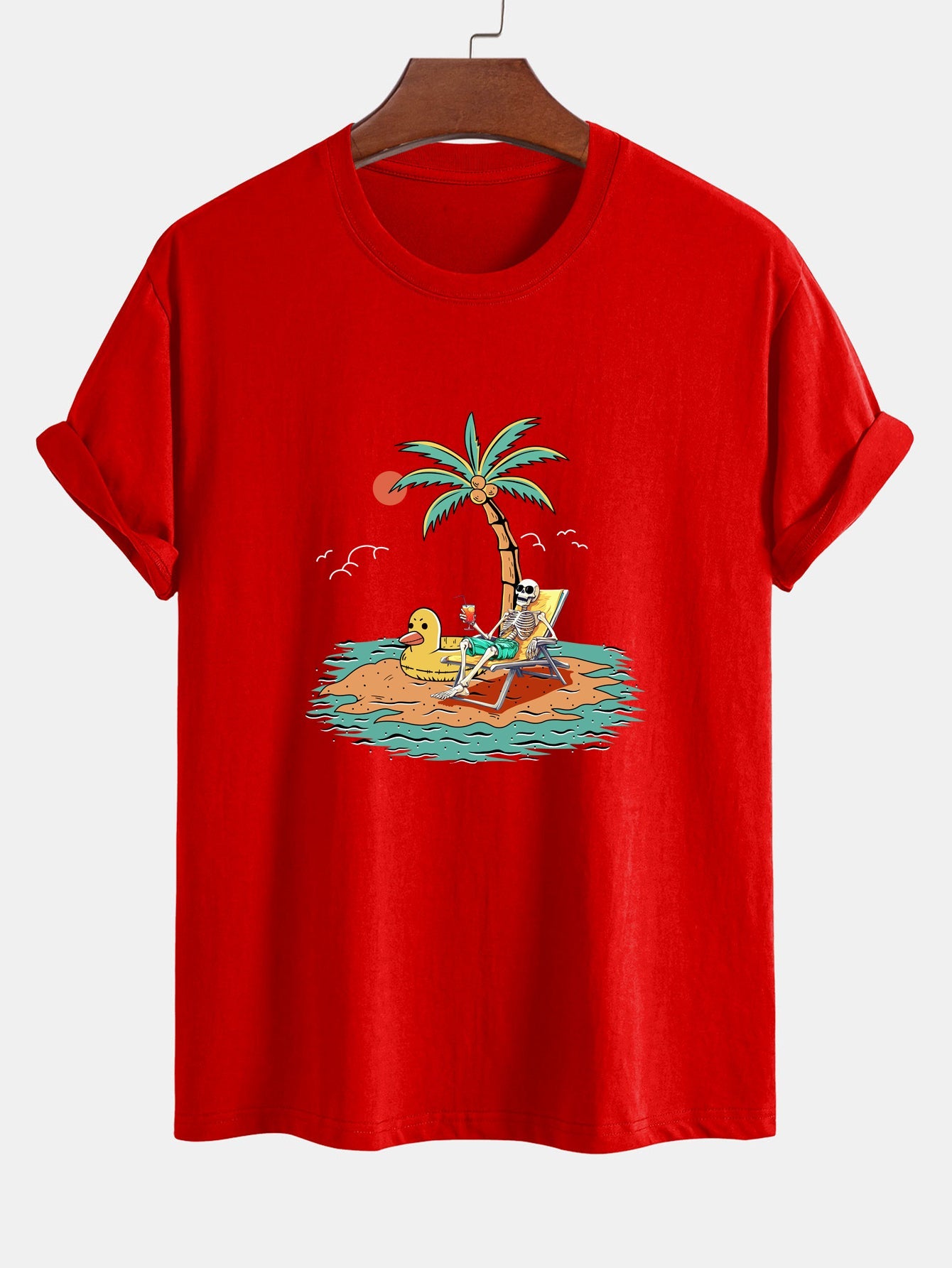 Regular Fit Cotton T-Shirt with Skeleton Vacation Print