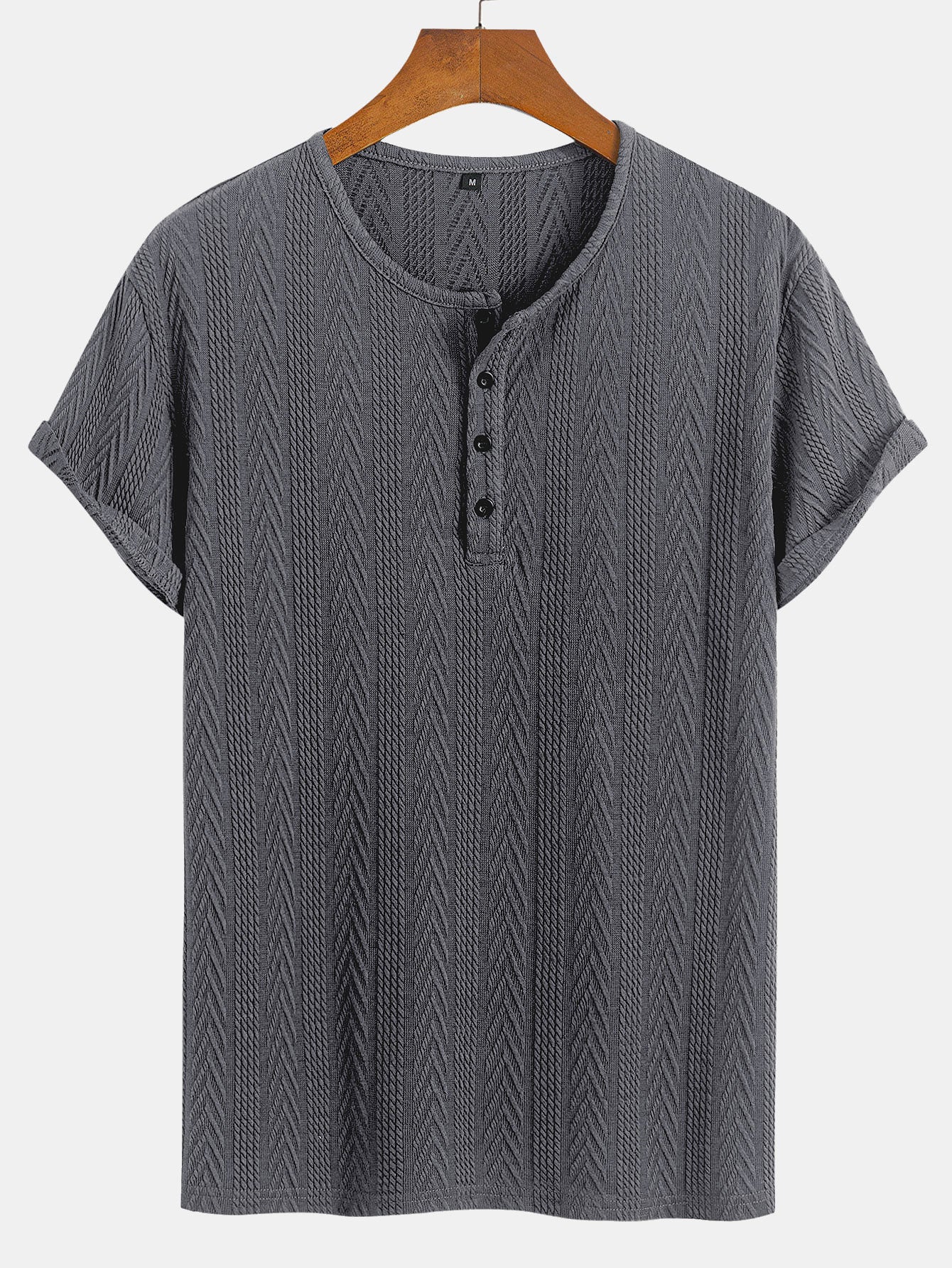 Short Sleeve Jacquard T-Shirt with Half Open Collar