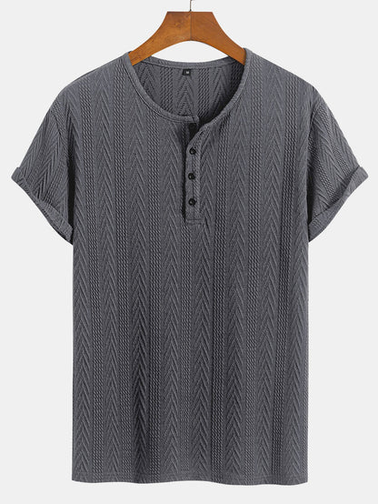 Short Sleeve Jacquard T-Shirt with Half Open Collar