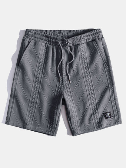 Geometric Jacquard Arc Hem T-Shirt and Shorts Set with Short Sleeves