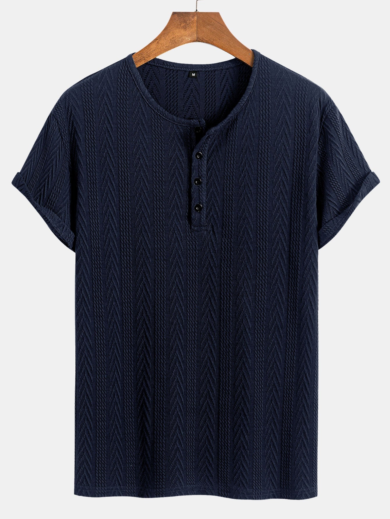 Short Sleeve Jacquard T-Shirt with Half Open Collar