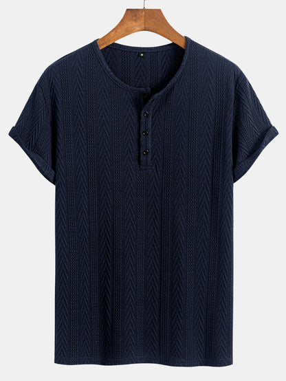 Short Sleeve Jacquard T-Shirt with Half Open Collar