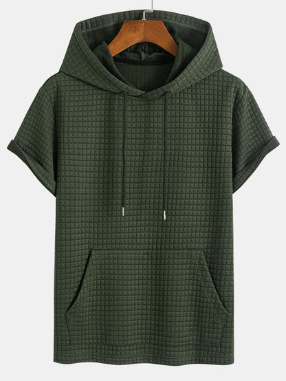 Waffle Knit Hooded T-Shirt with Kangaroo Pocket & Matching Shorts