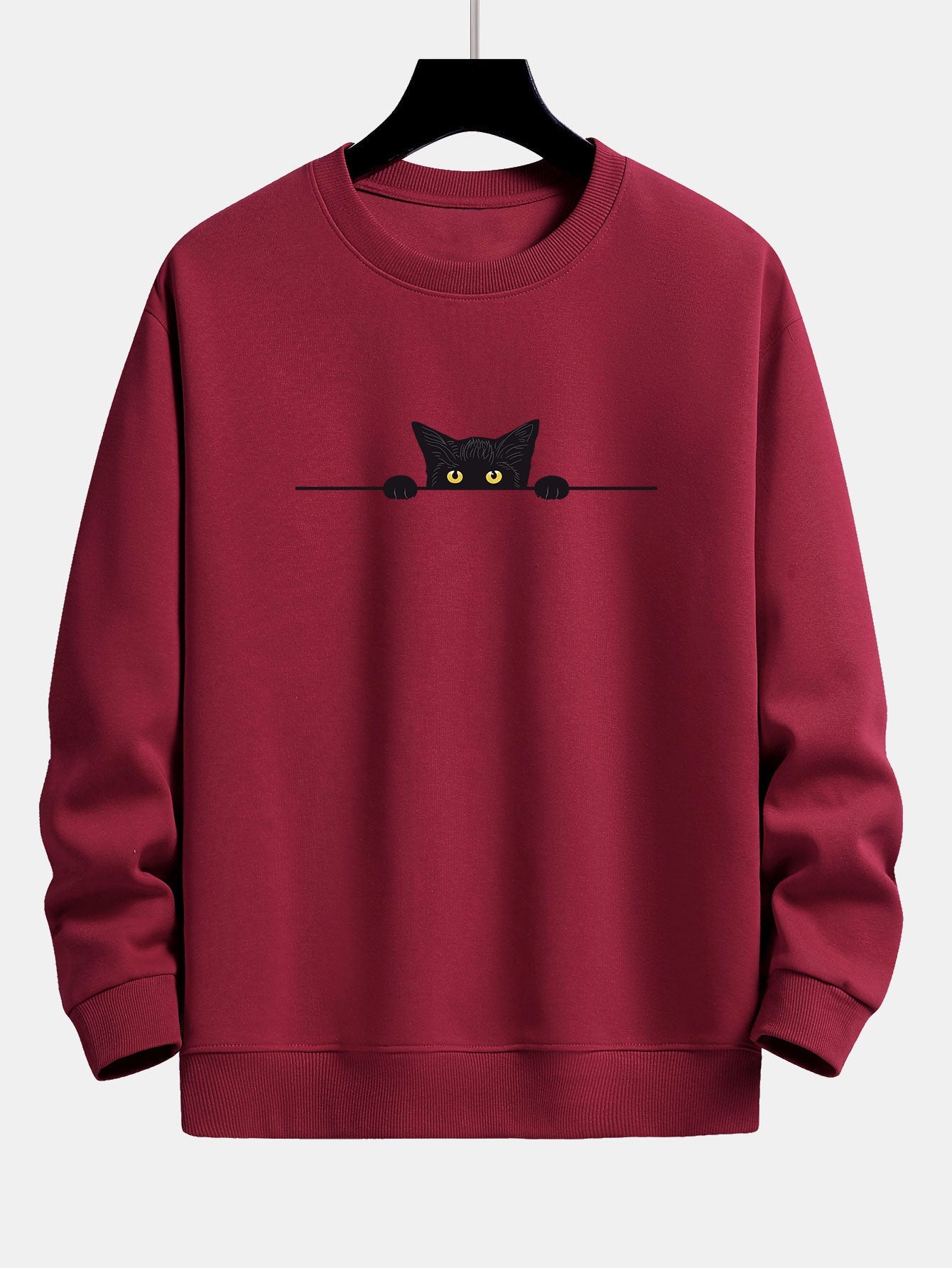 Relaxed Fit Sweatshirt with Black Cat Design