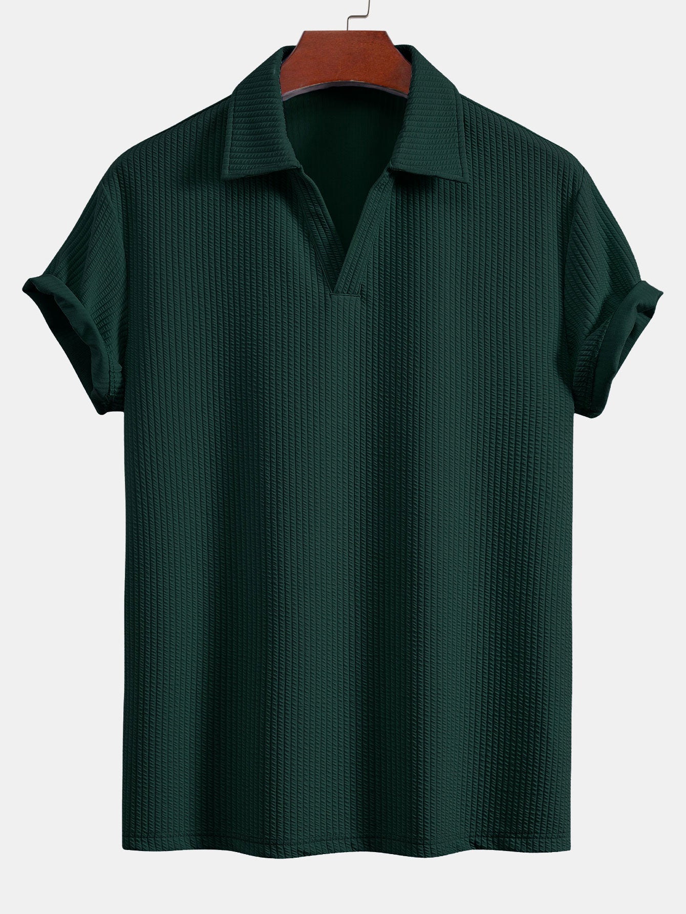 V-Neck Ribbed Polo with Short Sleeves & Drawstring Ribbed Shorts