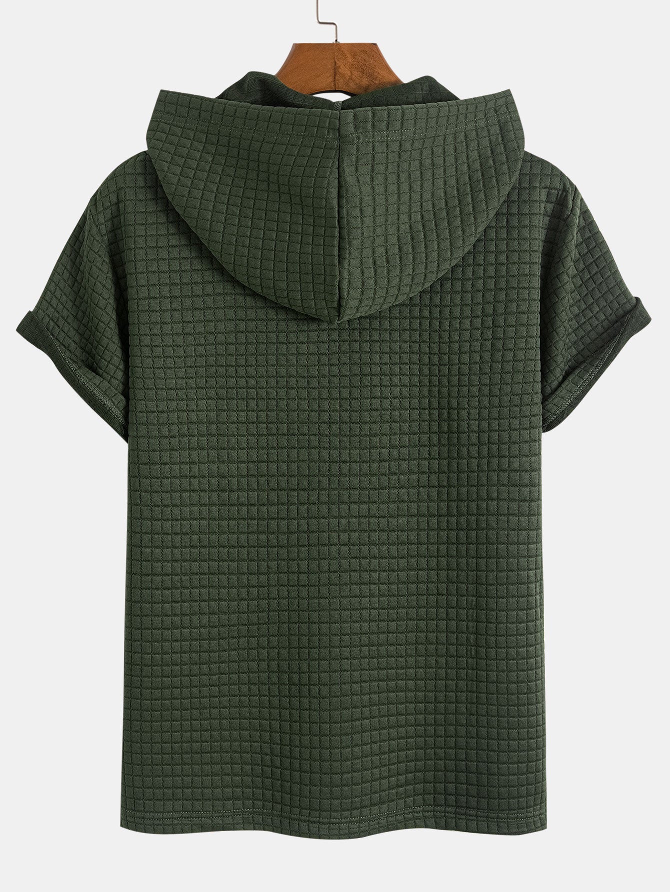 Waffle Knit Hooded T-Shirt with Kangaroo Pocket & Matching Shorts