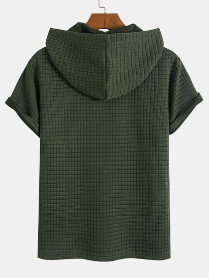 Waffle Knit Hooded T-Shirt with Kangaroo Pocket & Matching Shorts