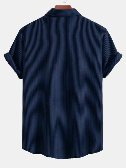 Waffle Button-Up Shirt with Matching Drawstring Waffle Shorts