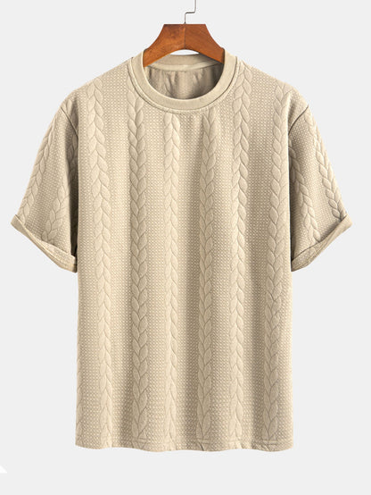 Relaxed Fit Mid-Length Sleeve Twisted Jacquard Tee & Shorts Set