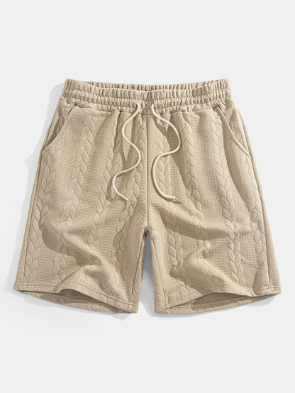 Relaxed Fit Mid-Length Sleeve Twisted Jacquard Tee & Shorts Set