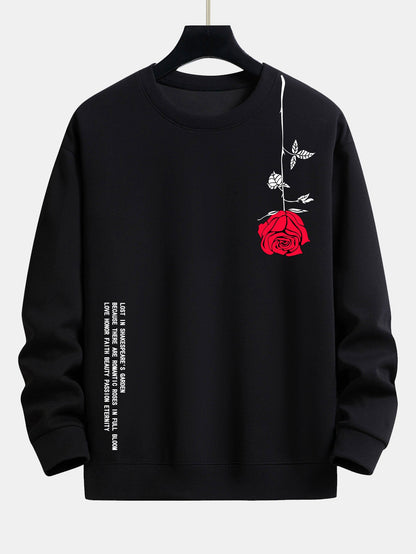 Relaxed Fit Sweatshirt with Slogan and Rose Print