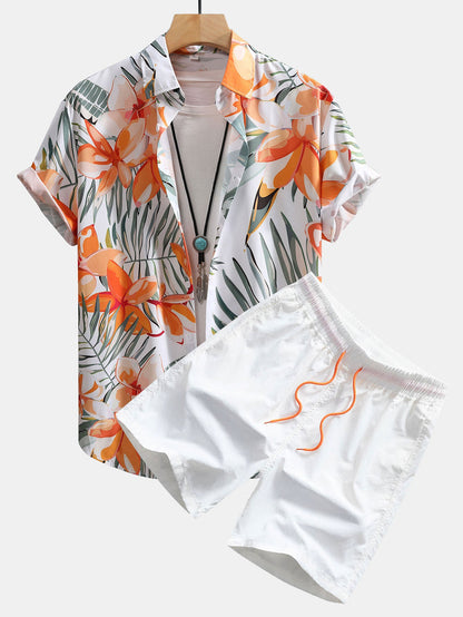 Floral Print Button-Up Shirt and Swim Shorts Set