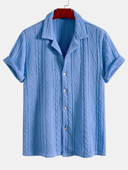 Geometric Knit Cuban Shirt with Straight-Leg Linen Trousers