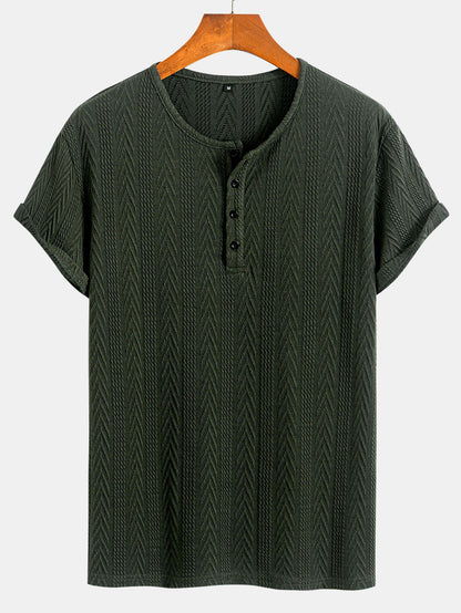 Short Sleeve Jacquard T-Shirt with Half Open Collar