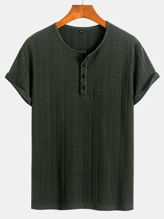 Short Sleeve Jacquard T-Shirt with Half Open Collar