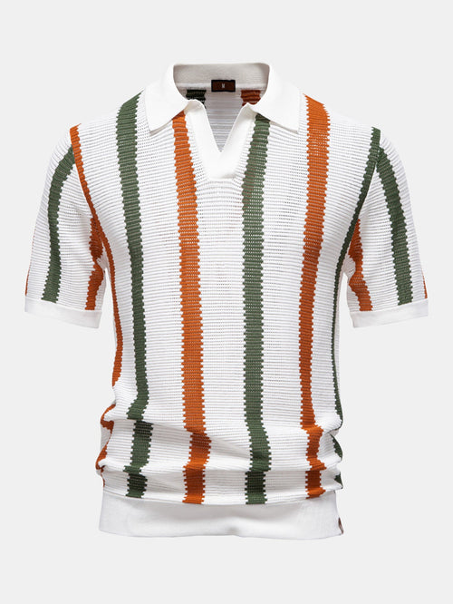 Striped V-Neck Polo Shirt