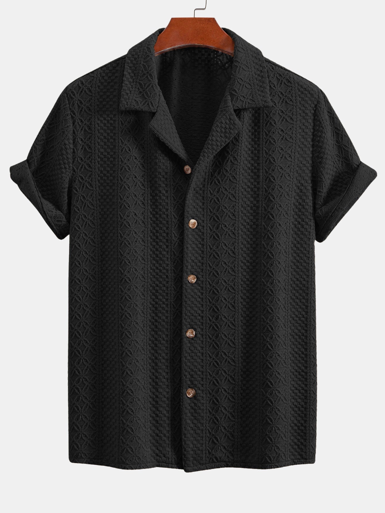 Floral Checkerboard Jacquard Cuban-Style Shirt