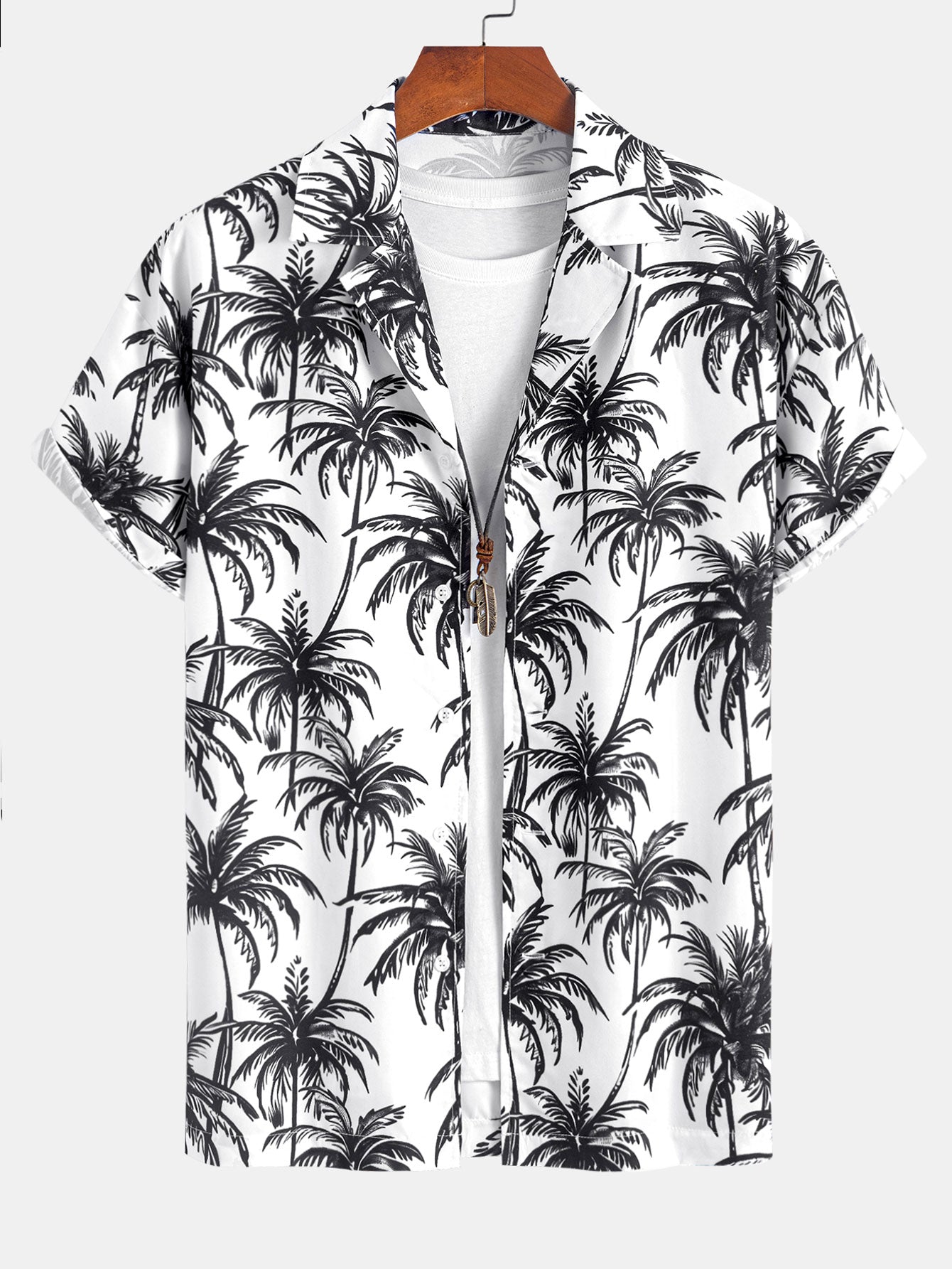Relaxed Fit Palm Tree Print Button-Up Shirt & Matching Swim Shorts