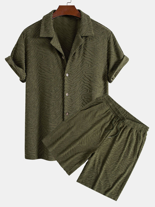 Cuban Shirt and Shorts Set with Animal Texture Terry