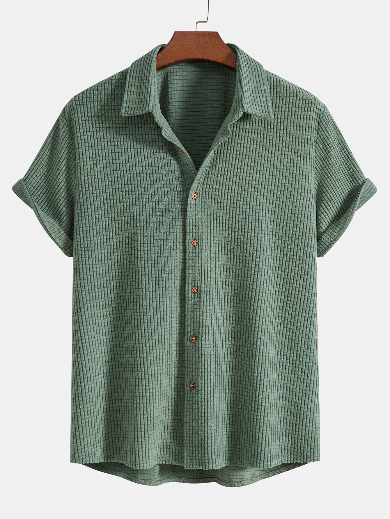 Waffle Knit Button-Up Shirt and Shorts Set