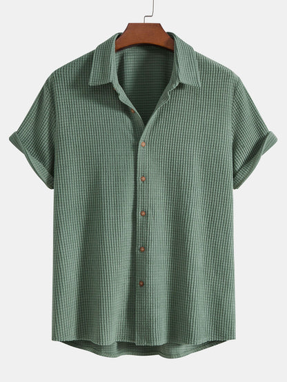 Waffle Knit Button-Up Shirt and Shorts Set