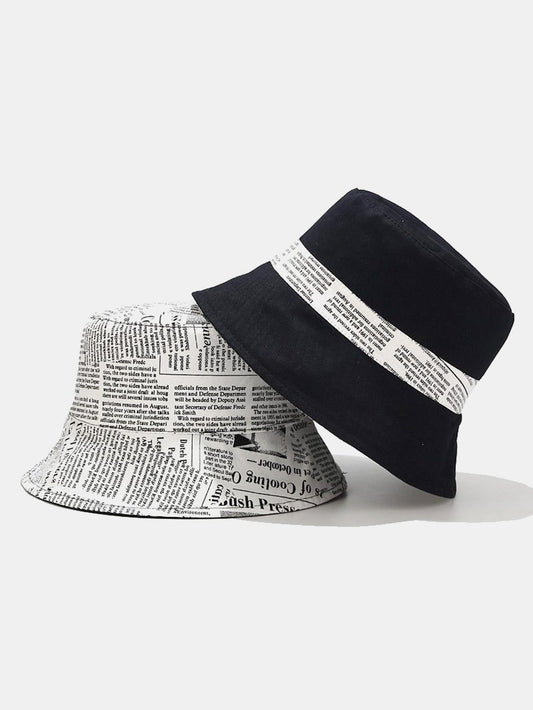Reversible Bucket Hat with Newspaper Print on Both Sides