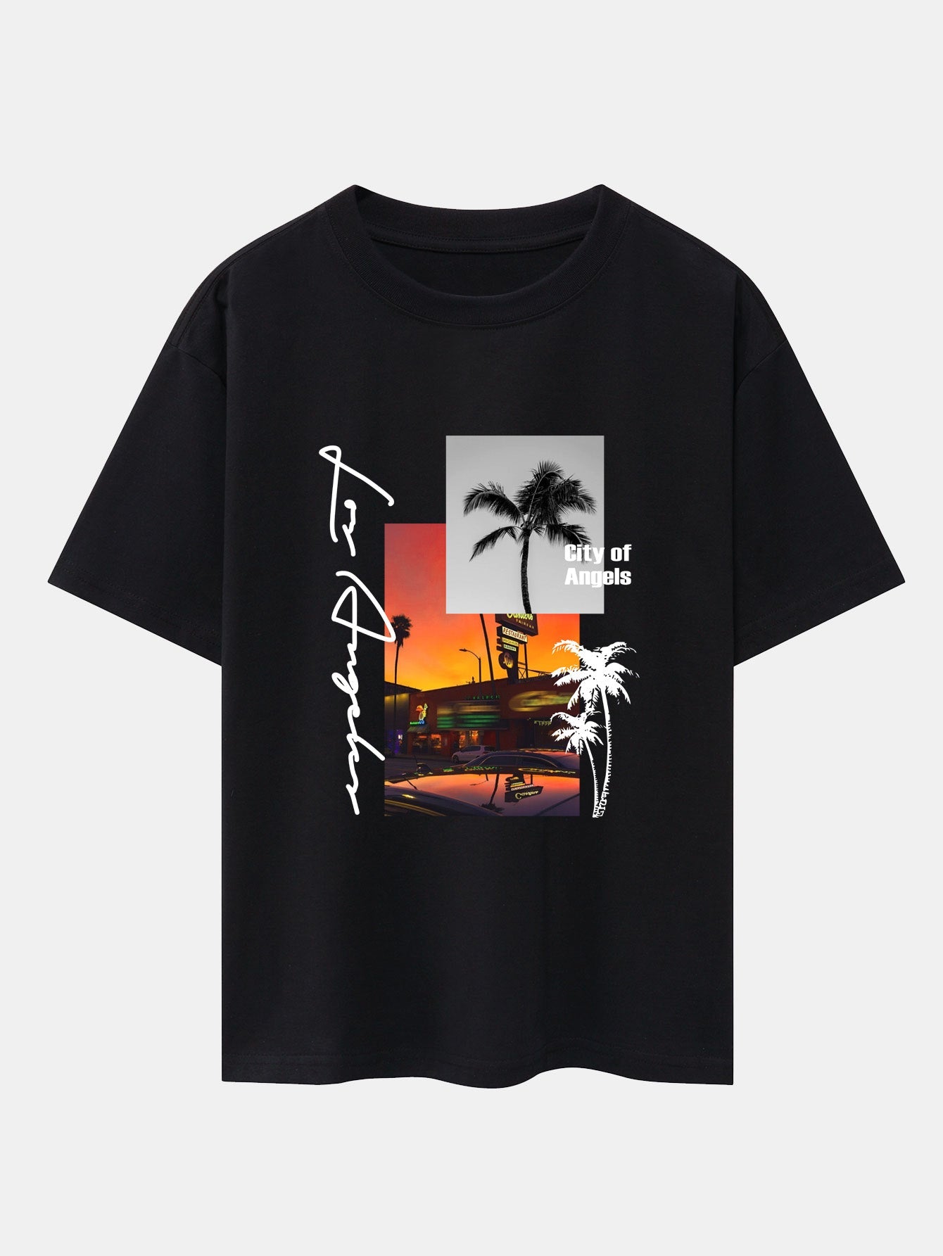 Los Angeles Landscape Graphic Oversized T-Shirt & Swim Shorts Set