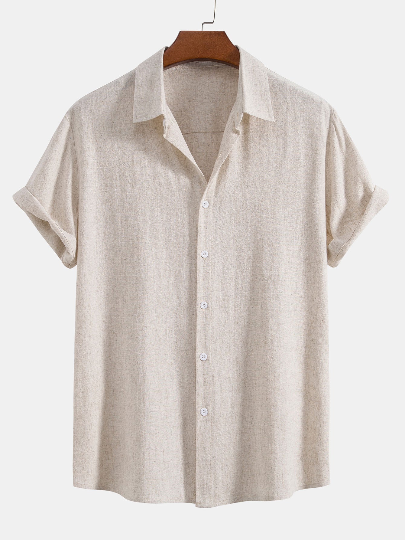 Linen-Rayon Blend Button-Up Shirt with Wrinkle-Textured Straight-Leg Pants