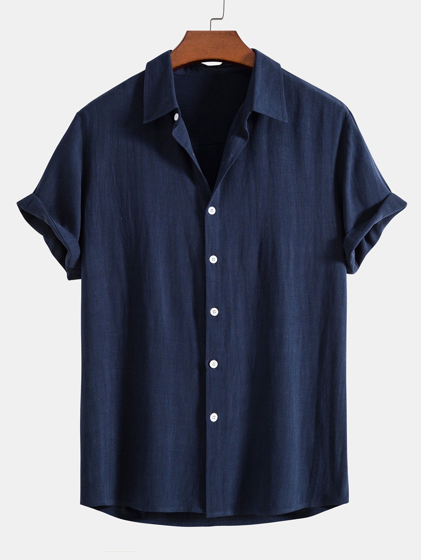 Linen-Rayon Blend Button-Up Shirt with Wrinkle-Textured Straight-Leg Pants