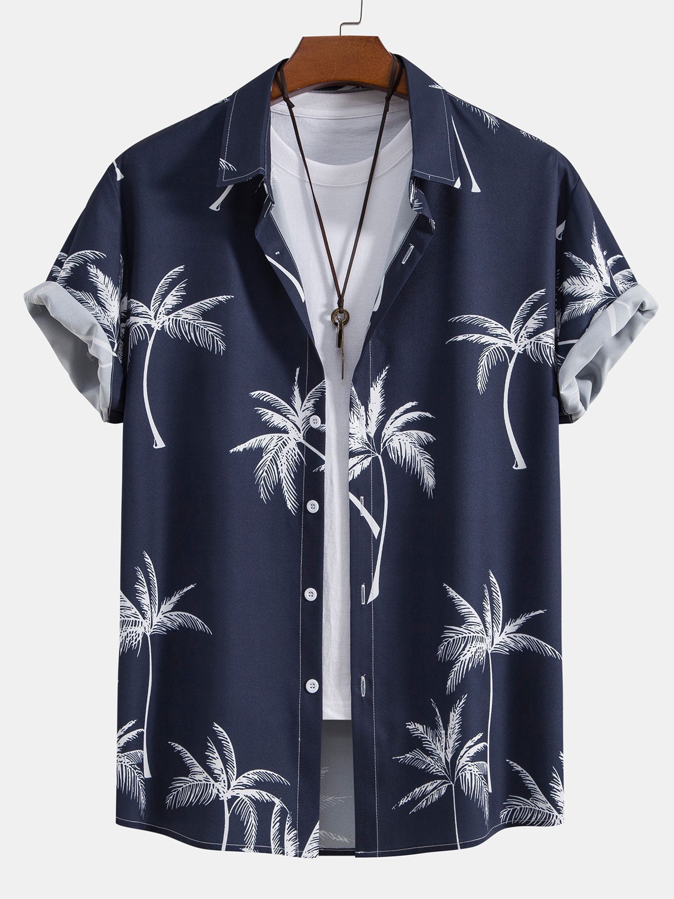 Tropical Palm Print Button-Up Shirt