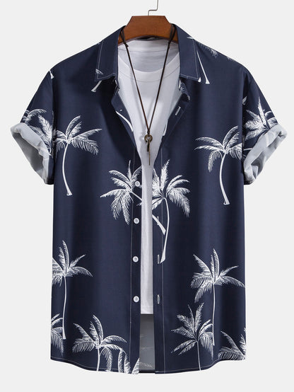 Tropical Palm Print Button-Up Shirt