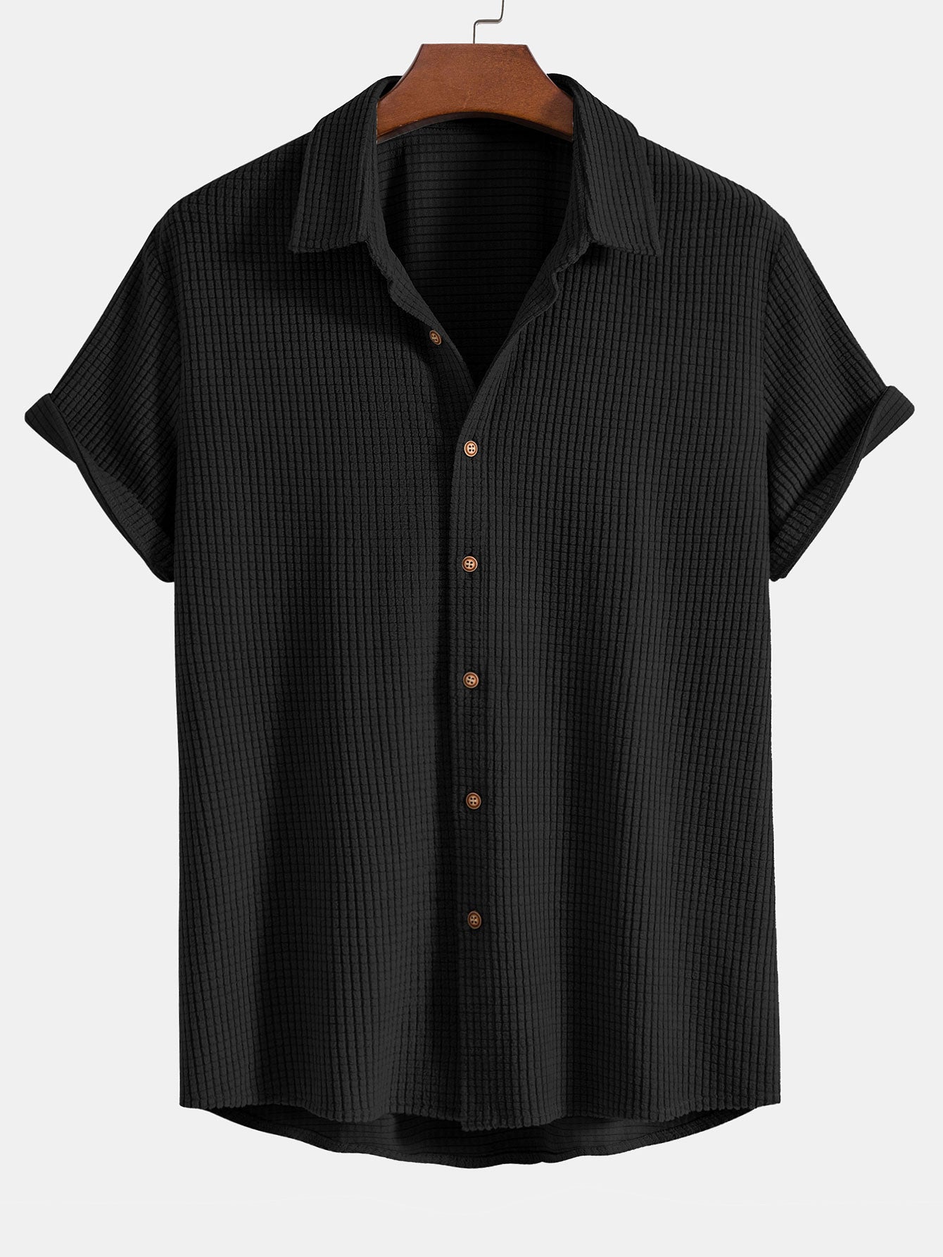 Waffle Knit Button-Up Shirt and Shorts Set