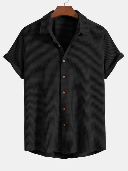 Waffle Knit Button-Up Shirt and Shorts Set