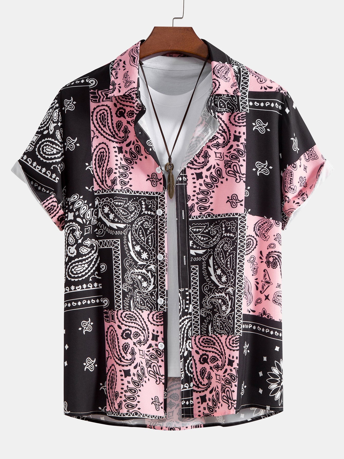 Paisley Print Button-Up Shirt with Swim Shorts - Unique Pattern Design