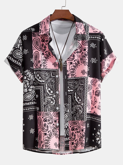 Paisley Print Button-Up Shirt with Swim Shorts - Unique Pattern Design