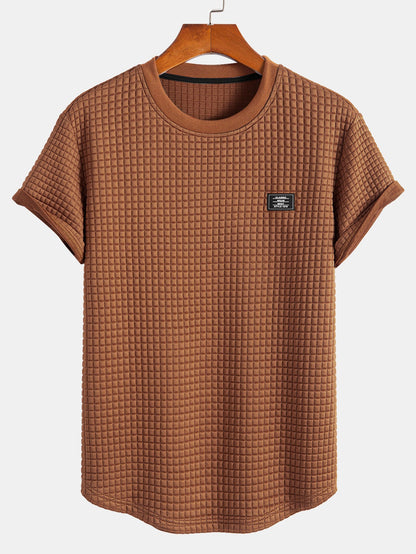 Short Sleeve Waffle Knit T-Shirt with Arc Hem