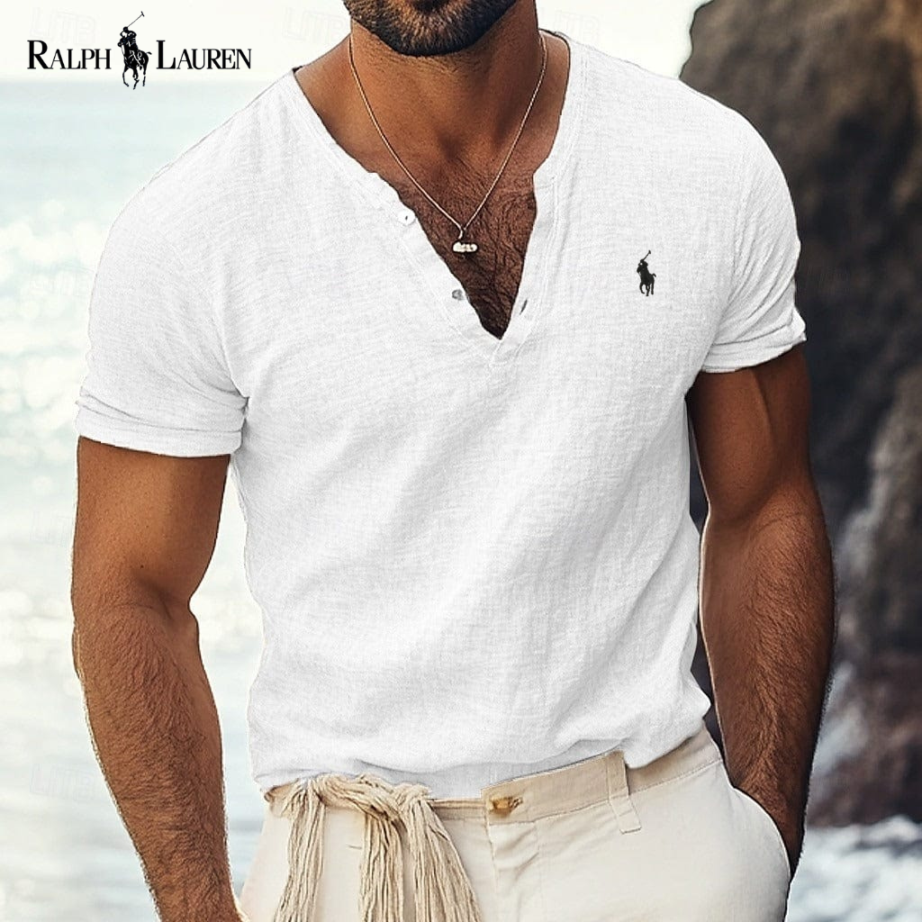 Ralph Lauren - Azure Coast V-Neck Shirt in Linen-Cotton Blend