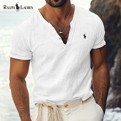 Ralph Lauren - Azure Coast V-Neck Shirt in Linen-Cotton Blend