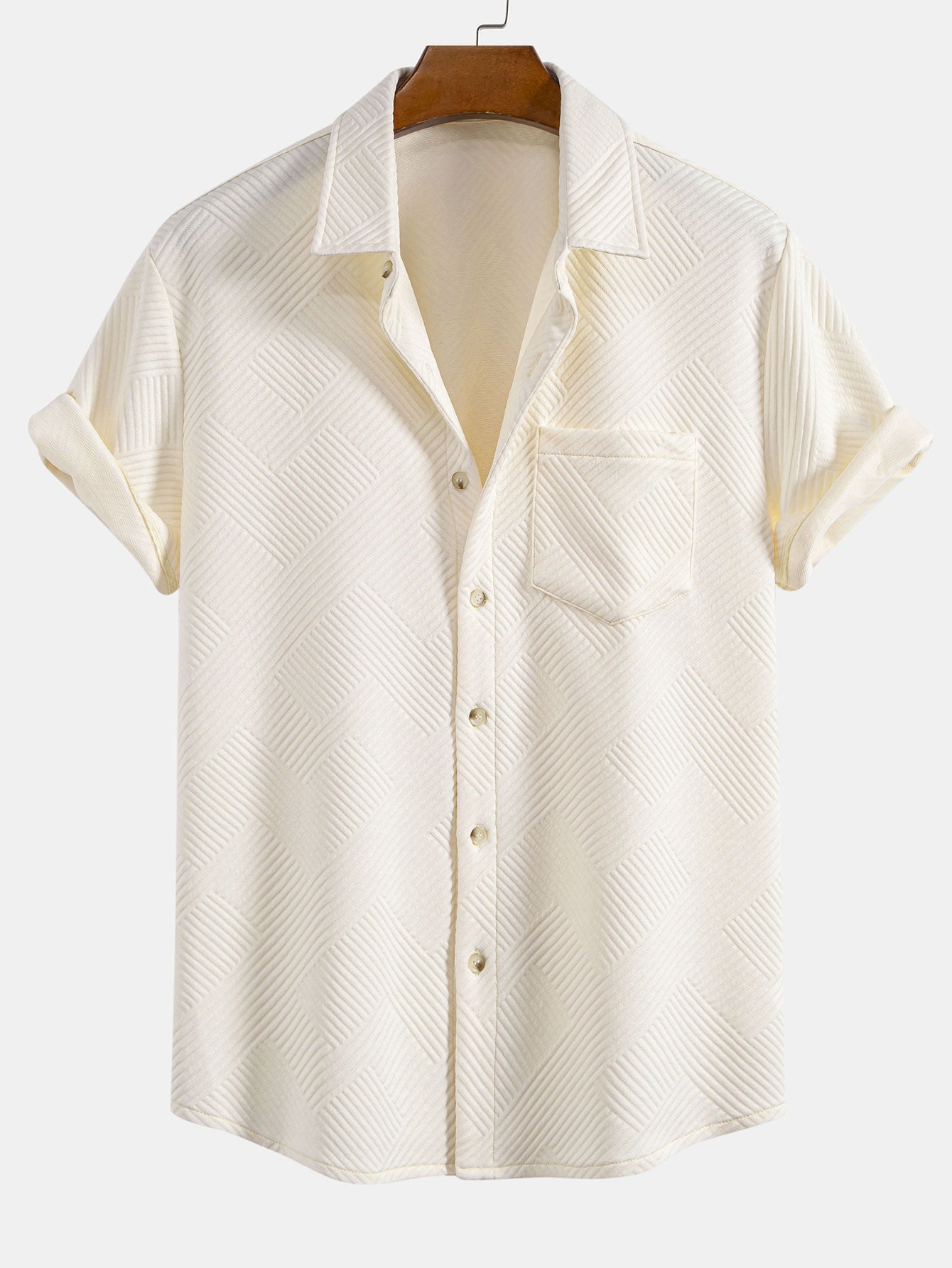 Striped Jacquard Button-Up Shirt and Shorts Set