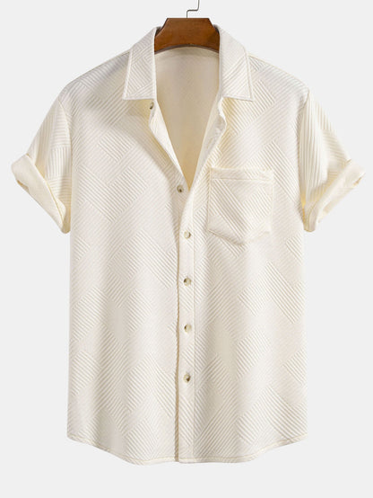 Striped Jacquard Button-Up Shirt and Shorts Set