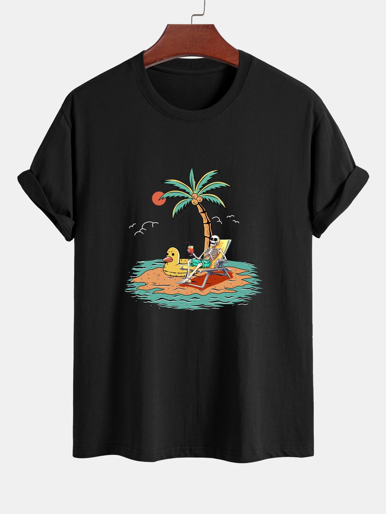 Regular Fit Cotton T-Shirt with Skeleton Vacation Print