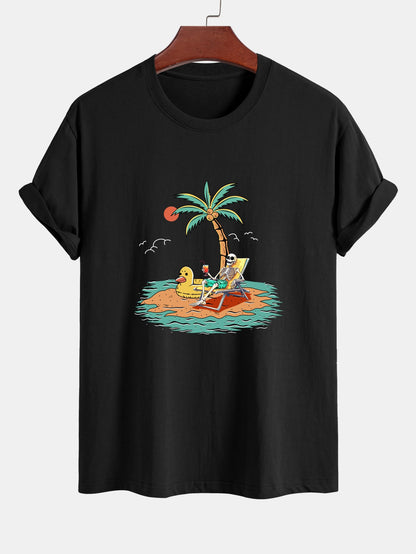Regular Fit Cotton T-Shirt with Skeleton Vacation Print
