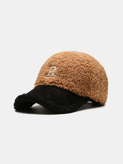 Cozy Plush Winter Baseball Cap with Letter Design