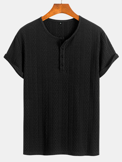 Short Sleeve Jacquard T-Shirt with Half Open Collar