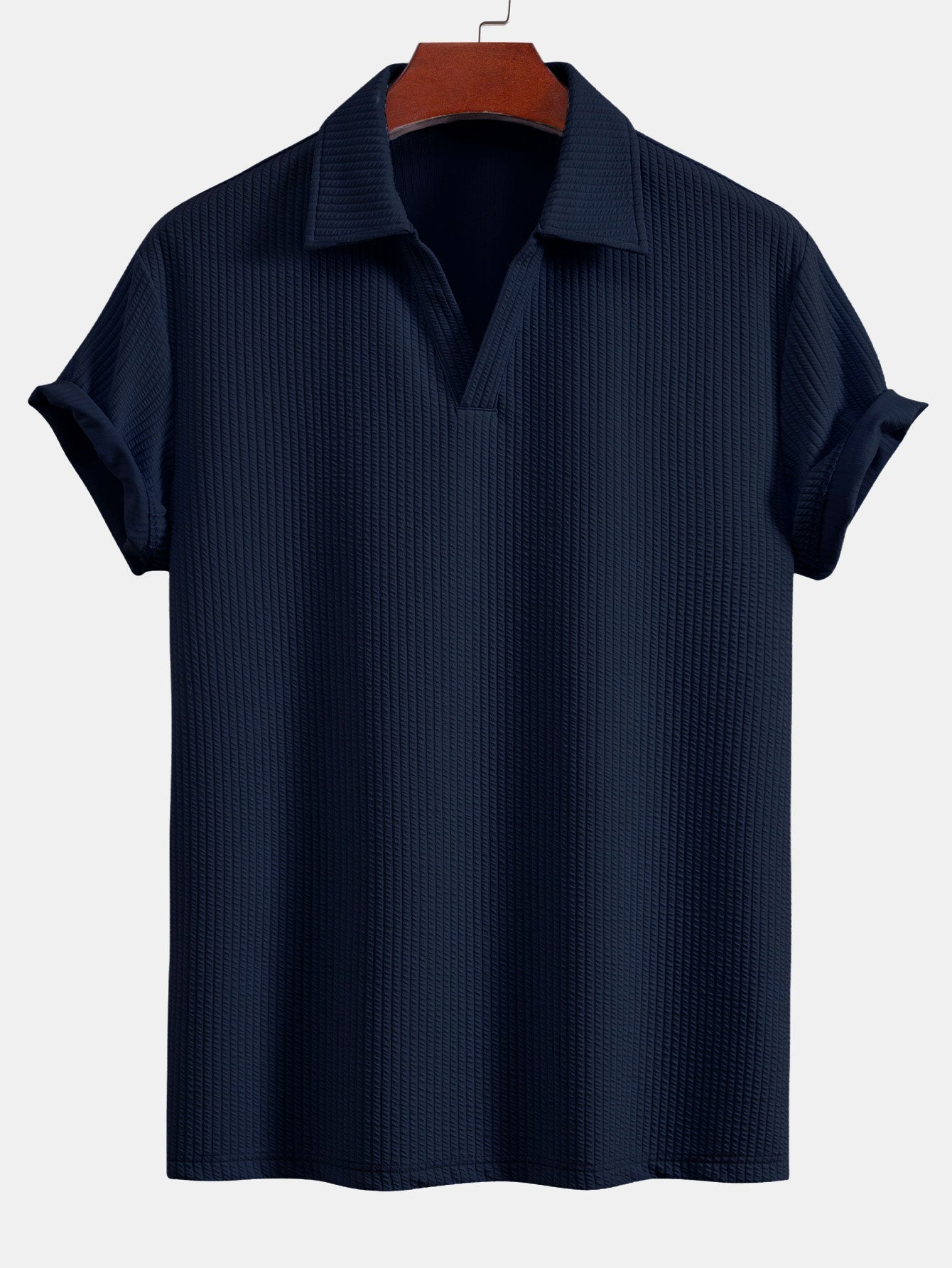 V-Neck Ribbed Polo with Short Sleeves & Drawstring Ribbed Shorts