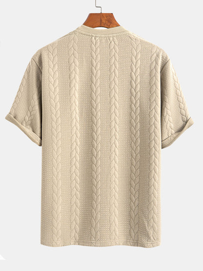 Relaxed Fit Mid-Length Sleeve Twisted Jacquard Tee & Shorts Set